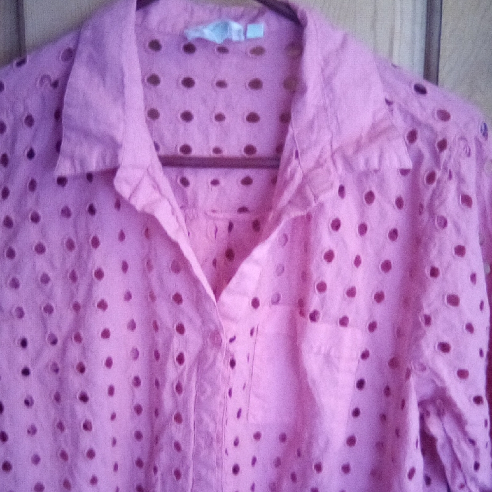 Elegant Pink Eyelet Women's Blouse